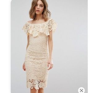 Paper Dolls Off Shoulder Midi Lace Cream Dress